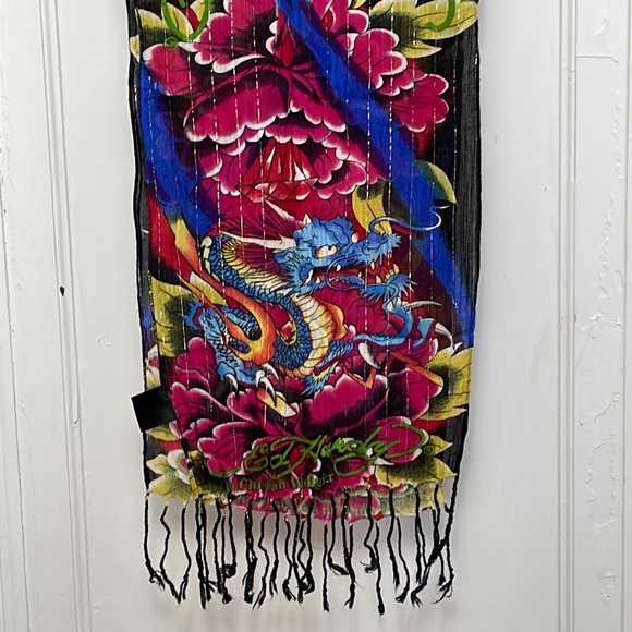 ED HARDY by Christian Audigier Cotton Scarf dragons floral gemstone - Picture 2 of 16